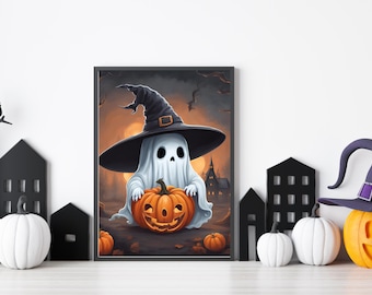 Watercolor Ghost Halloween Art - Instant Download for Halloween Party Decor - Haunted House Decor - Dark Halloween Wall Art Digital Print