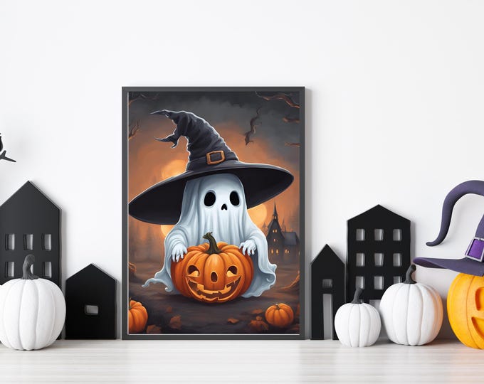 Watercolor Ghost Halloween Art - Instant Download for Halloween Party Decor - Haunted House Decor - Dark Halloween Wall Art Digital Print