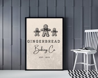 Vintage Gingerbread Farmhouse Style Sign -  Christmas Wall Art Printable - Holiday Wall Decor
