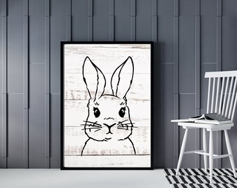 Adorable Easter Bunny Portrait Art Print - Instant Download - Easter Wall Decor - Spring Home Decor