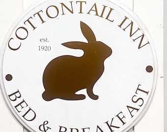 Easter Wreath for Front Door, Seasonal Door Hanger, Easter Door Sign Cottontail Inn, Modern Round Wood Round Door Hanger, Easter Decoration