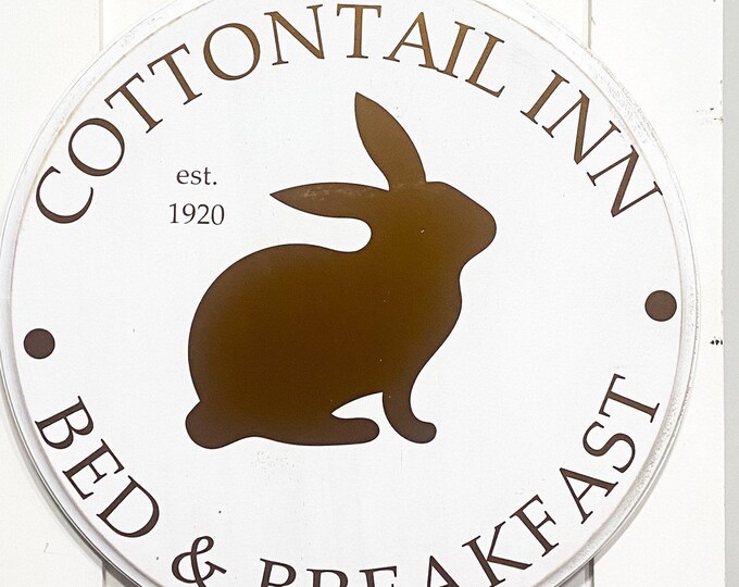 Easter Wreath for Front Door, Seasonal Door Hanger, Easter Door Sign Cottontail Inn, Modern Round Wood Round Door Hanger, Easter Decoration