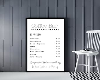 Coffee Bar Menu Farmhouse Style Wall Print - Coffee Wall Art Printable - Coffee House Decor