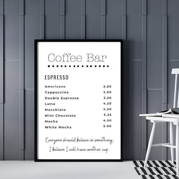 Coffee Bar Menu Farmhouse Style Wall Print - Coffee Wall Art Printable - Coffee House Decor