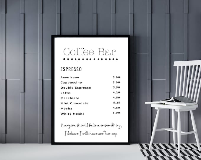 Coffee Bar Menu Farmhouse Style Wall Print - Coffee Wall Art Printable - Coffee House Decor