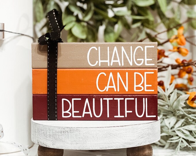 Fall Wood Book Stack Sign for Tiered Trays, Farmhouse Autumn Decor, Coffee Bar Decor, Decorative Wood Book
