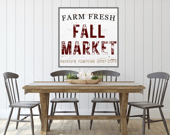 Farm Fresh Fall Market Vintage Sign - Digital Wall Art - Rustic Farmhouse Style Decor - Printable Wall Decor