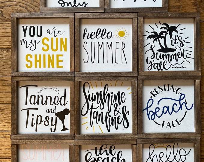 Farmhouse Mini Wood Summer Signs, Summer Tiered Tray Decor, Beach Tray Decor, Beach House Decor, Farmhouse Summer Home Decor, Summer Signs