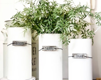 Charming Farmhouse Style Glass Vases with Mini Tags - Hand Painted - Spring Table Decor - Gift for Her