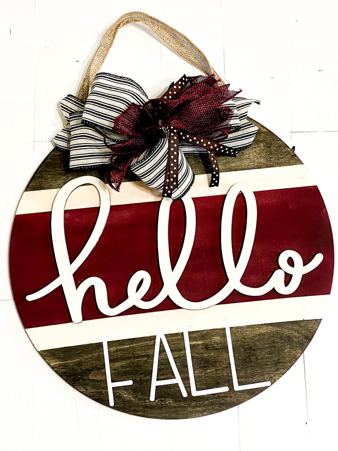 Hello Fall Sign 14-inch Round Wine Red Handmade Bow - Etsy