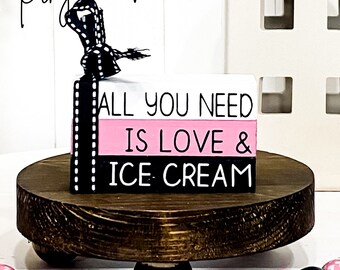 Ice Cream Tiered Tray Decor Ice Cream Bar Party Decor, Wood Book Stack, Summer Decor