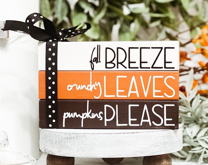 Fall Wood Book Stack Sign for Tiered Trays, Farmhouse Fall Decor, Pumpkin Decor, Coffee Bar Decor