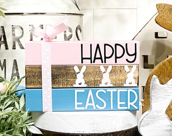 Pastel Happy Easter Sign for Tiered Tray Decor / Bunny Decor, Easter Brunch Table Decor