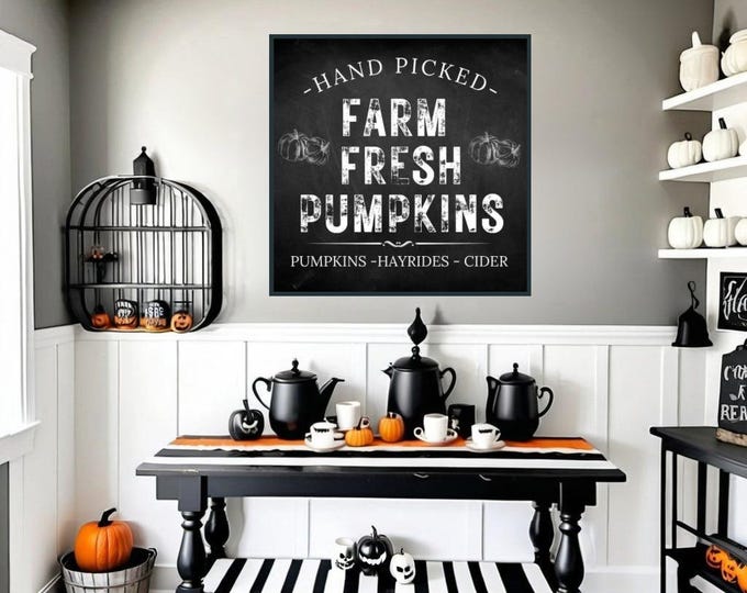 Rustic Farm Fresh Pumpkins Wall Art - Digital Fall Print for Farmhouse Decor - Halloween Print - Fall Wall Art
