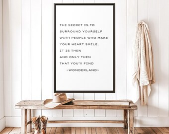 Wonderland Quote Framed Canvas Wall Art - Farmhouse Style Rustic Home Decor, Inspirational Quote Print for Living Room or Bedroom