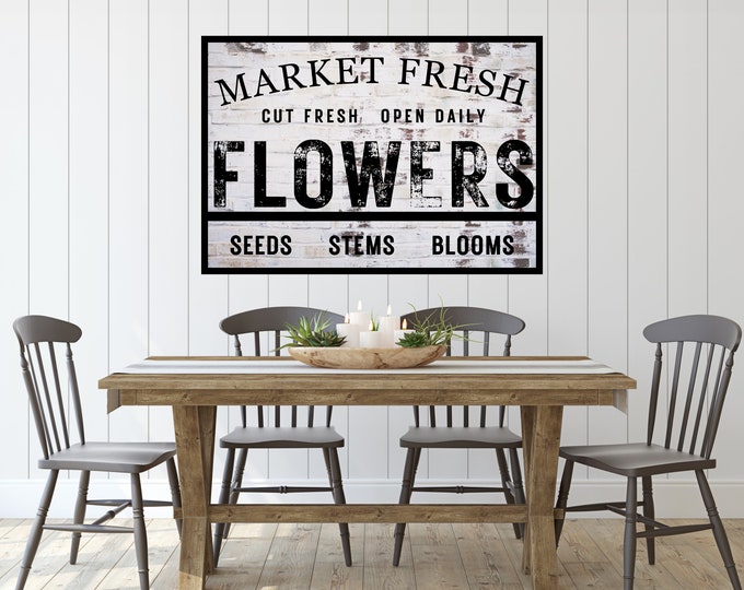 Rustic Farmhouse Wall Art - Market Fresh Flowers - Spring Home Decor - Instant Download