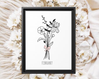 February Birth Flower Framed Canvas Print, Birth Month Floral Wall Art, Custom Botanical Decor, Nursery Birth Flower Gift
