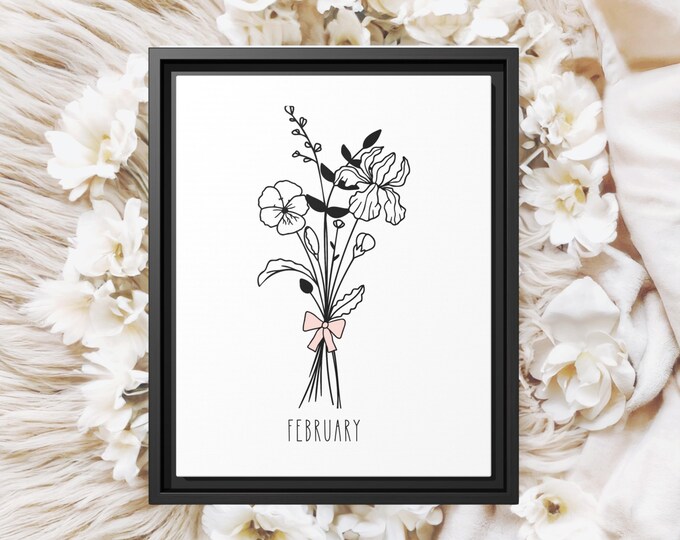 February Birth Flower Framed Canvas Print, Birth Month Floral Wall Art, Custom Botanical Decor, Nursery Birth Flower Gift