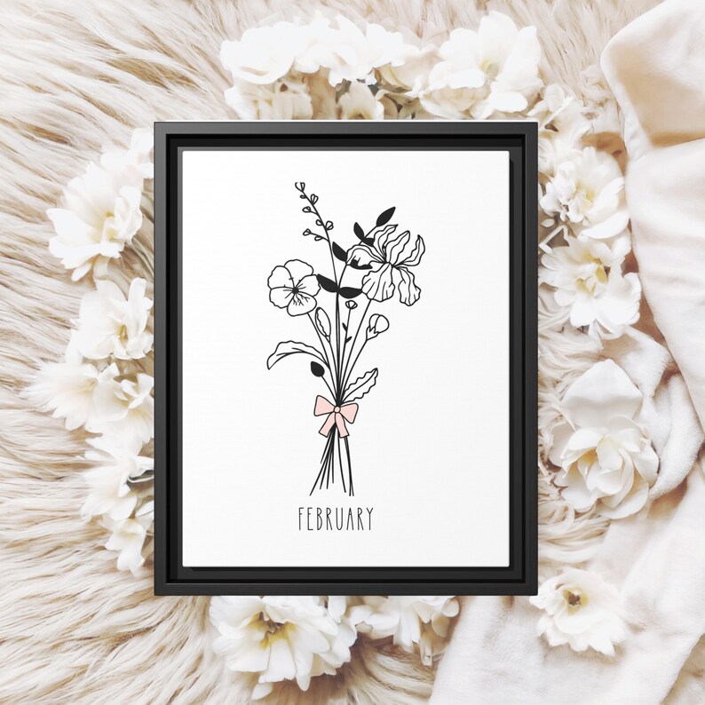 February Birth Flower Framed Canvas Print, Birth Month Floral Wall Art