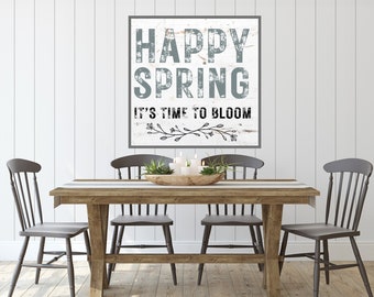 Happy Spring Rustic Digital Print - Vintage Style Wall Art for Spring Home Decor - Rustic Farmhouse Style