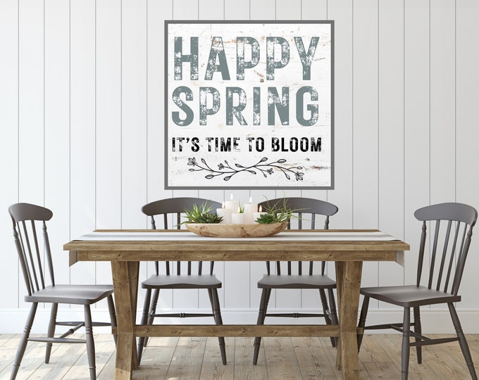Happy Spring Rustic Digital Print - Vintage Style Wall Art for Spring Home Decor - Rustic Farmhouse Style