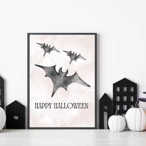 Vintage Bat Halloween Digital Print - Spooky Wall Art for Fall Home Decor - Primitive Happy Halloween Wall Decor - Haunted House Decor
