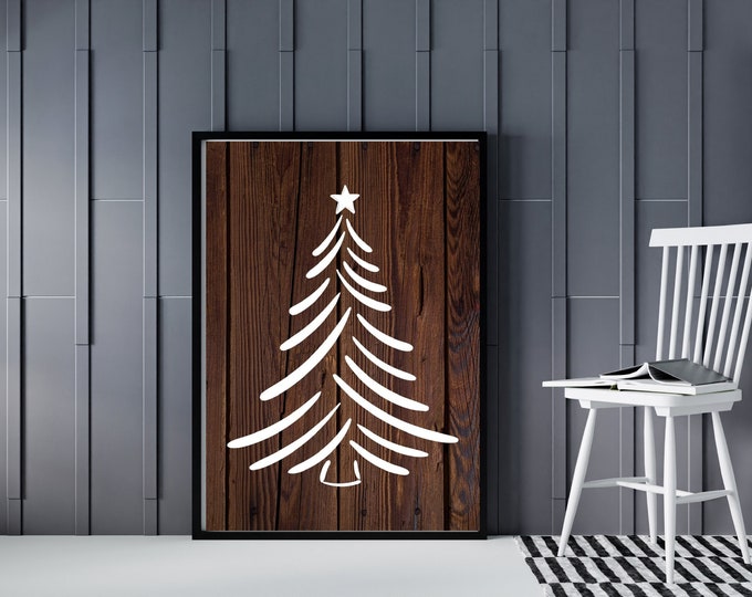 Neutral  Farmhouse Style Christmas Tree Signs - Christmas Wall Art Printable - Holiday Wall Decor