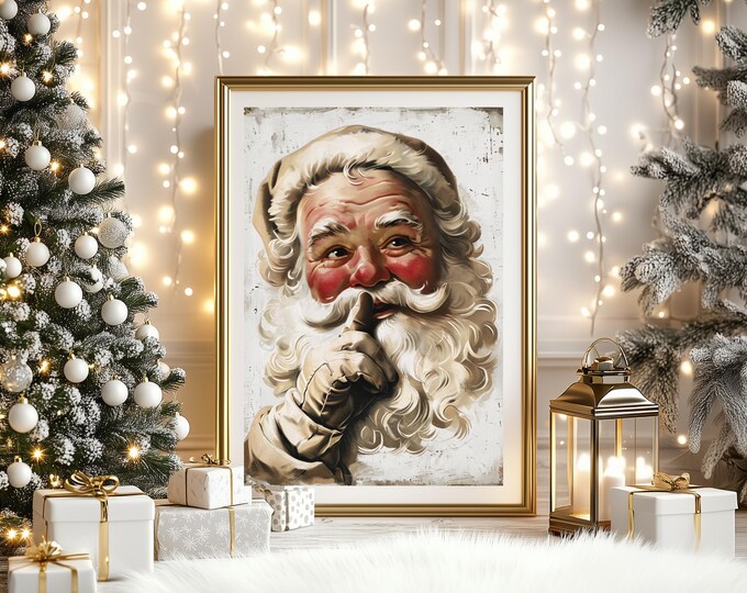 Vintage Santa Christmas Print Matte Vertical Posters, Christmas Decor Wall Art, Holiday Home Decor, Festive Wall Decor, Retro Santa Poster,