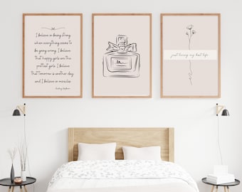Modern Inspirational Wall Art Prints - Set of 3 - Bedroom Decor for Her - Instant Download