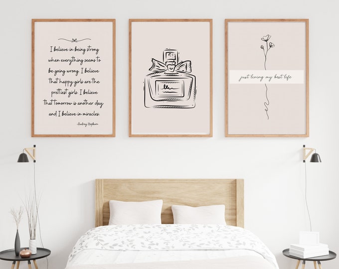 Modern Inspirational Wall Art Prints - Set of 3 - Bedroom Decor for Her - Instant Download