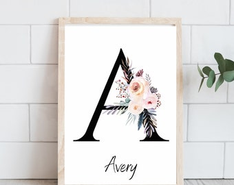 Elegant Monogram with Floral Touch - Black and Pink Nursery Wall Art - Digital Printable - Perfect Baby Shower Present