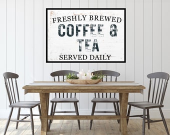 Coffee & Tea Bar Sign - Rustic Distressed Vintage Farmhouse Wall Decor - Digital Print - Coffee Wall Art