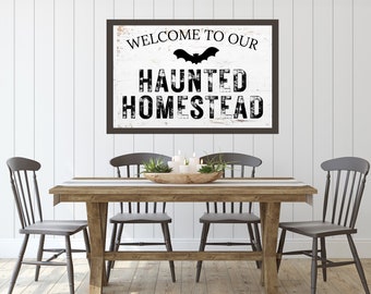 Haunted Homestead Halloween Sign - Halloween Digital Print - Halloween Decor - Rustic Farmhouse Style Wall Art