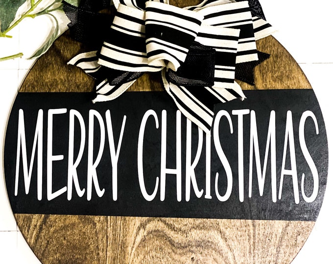 Rustic Farmhouse Christmas Sign: Merry Christmas, Front Door Wall Decor, Handmade Bow