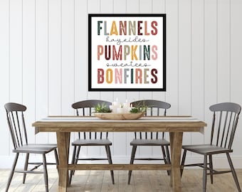 Rustic Fall Sign Flannels Pumpkins and Bonfires - Cozy Farmhouse Decor - Fall Wall Art - Fall Wall Decor