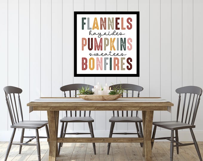 Rustic Fall Sign Flannels Pumpkins and Bonfires - Cozy Farmhouse Decor - Fall Wall Art - Fall Wall Decor