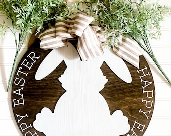 Easter Wreath for Front Door, Modern Easter Door hanger, Round Wood Easter Sign, Front Porch Decor, Season Door Hanger, Easter Decoration