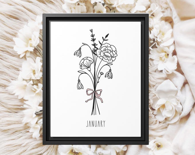 January Birth Flower Framed Canvas Print, Birth Month Floral Wall Art, Custom Botanical Decor, Nursery Birth Flower Gift, Birth Flower Print
