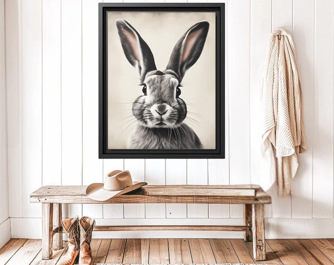 Bunny Wall Art Print, Watercolor Bunny Poster, Easter Home Decor, Vintage Rabbit Frame, TV Art, Farmhouse Wall Decor, Easter Framed Print