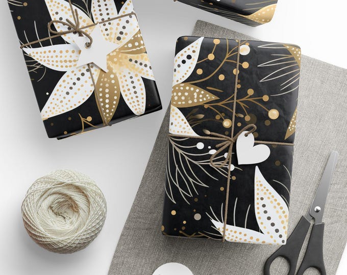 Lily Print Wrapping Papers, Elegant Black and White Gift Wrap - Christmas Holiday, Festive Presents, Special Occasion, Gift Packaging,