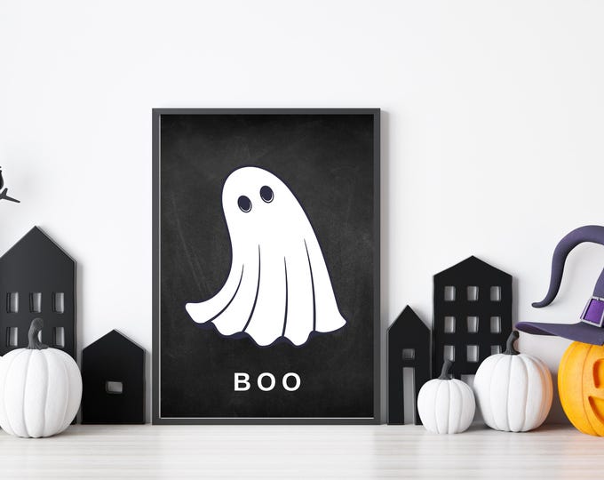 Cute Ghost Art Print for Halloween Decor, Boo Ghost Wall Art, Fall Decor Print, Happy Halloween Printable