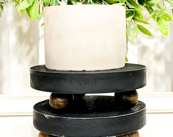Chalk Painted Black Wood Tiered Tray Riser for Small Decor, Candle Holder, Mug Stand, Plant Stand Distressed Farmhouse Decor