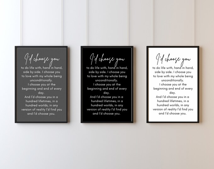 I'd Choose You Quote Farmhouse Style Sign - Minimalist Wall Art Printable - Love Quote Wall Art - Home Decor Sign