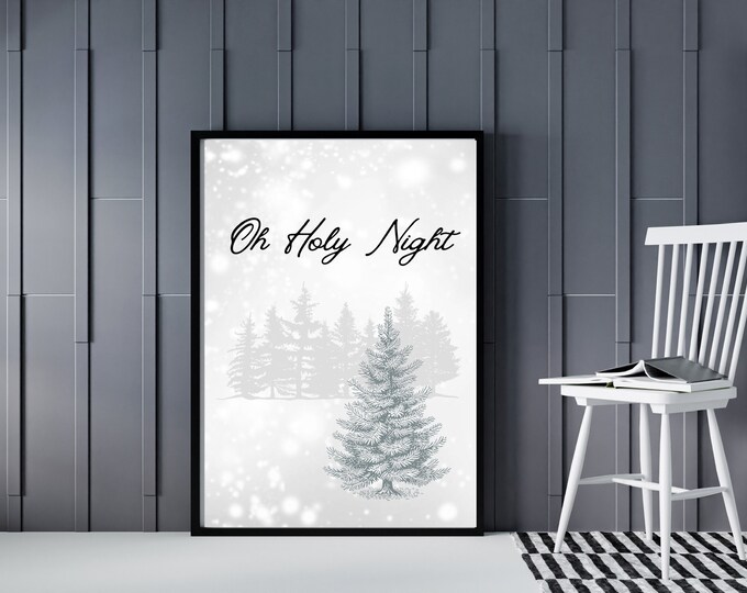 Oh Holy Night Farmhouse Style Sign - Modern Christmas Wall Art Printable - Holiday Wall Decor