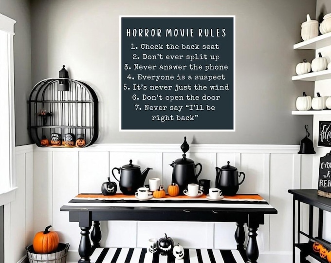 Scary Movie Rules Digital Print - Halloween Wall Art - Fall Decor - Spooky Movie Art Print - Halloween Decor - Horror Movie Rules