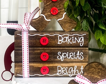 Farmhouse Christmas Decor: Baking Spirits Bright Wood Sign, Bakery Decor, Tiered Tray Decor