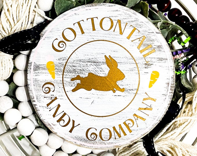 Cottontail Candy Co. Easter Round Wood 5 inch Sign - Tiered Tray Decor - Adorable Easter Decor for Spring