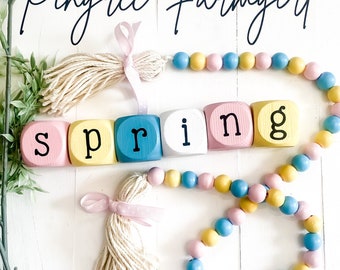 Pastel Spring 1.5” Inch Wood Letter Blocks / Tiered Tray Decor / Farmhouse Home Decor / Spring Decor