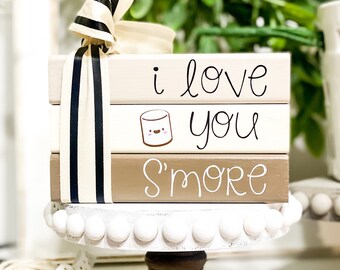 I Love You S'more Wood Sign - Cute Typography Farmhouse Decor - Marshmallow Decor