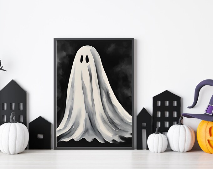 Ghost painting printable wall art print, Halloween Home Decor, Vintage Dark Aesthetic, Art Print, Haunted House Decor